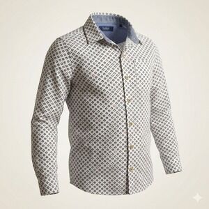 Baker by Ted Baker Button Down Boys Size 8 White Nautical Print Long Sleeve